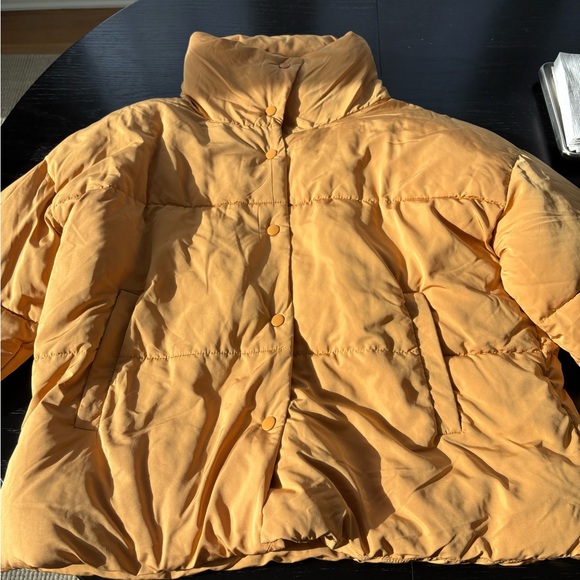Free People Weekender Puffer Jacket Size M Yellow-Gold Oversized Crop Quilted - Picture 2 of 4
